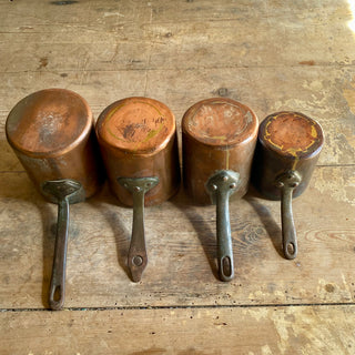 Set Of French Antique Copper Tall Saucepans