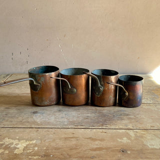 Set Of French Antique Copper Tall Saucepans