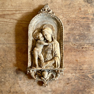 Antique French Plaster Madonna And Child
