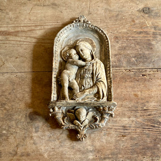 Antique French Plaster Madonna And Child