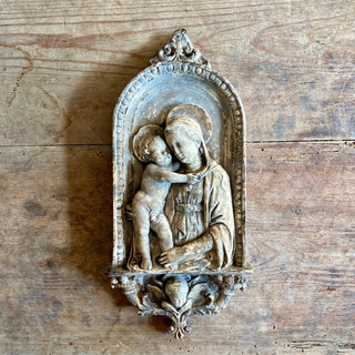 Antique French Plaster Madonna And Child