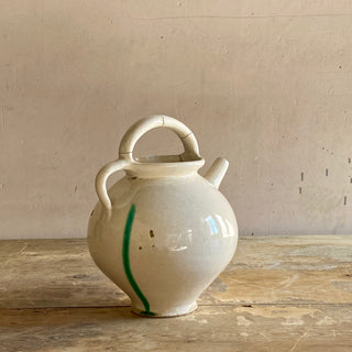 Antique French White Glazed Cruche With Green Drip