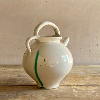 Antique French White Glazed Cruche With Green Drip