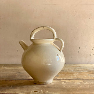 Antique French White Glazed Cruche With Green Drip
