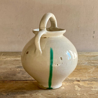 Antique French White Glazed Cruche With Green Drip