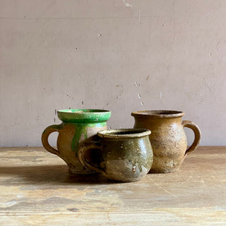 Set Of Three Antique French Glazed Mugs