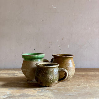 Set Of Three Antique French Glazed Mugs