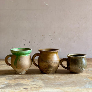 Set Of Three Antique French Glazed Mugs
