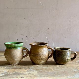 Set Of Three Antique French Glazed Mugs