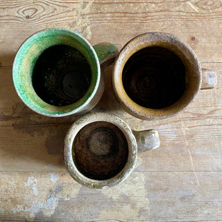 Set Of Three Antique French Glazed Mugs