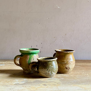 Set Of Three Antique French Glazed Mugs
