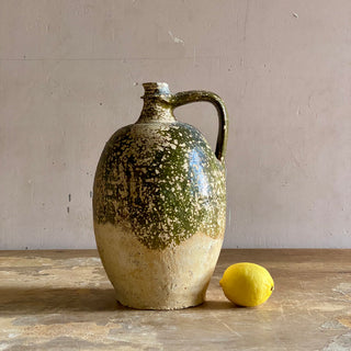 Antique French Green Glazed Oil Jug