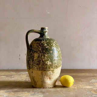 Antique French Green Glazed Oil Jug