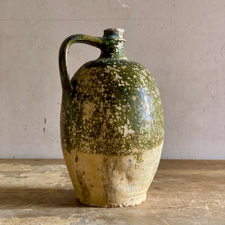 Antique French Green Glazed Oil Jug