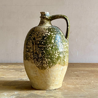 Antique French Green Glazed Oil Jug