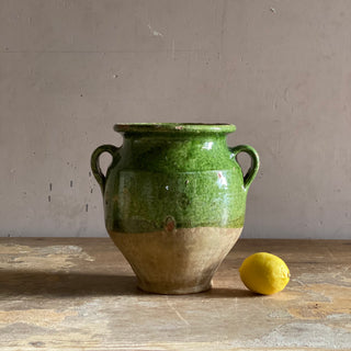 Antique French Green Glazed Confit Pot