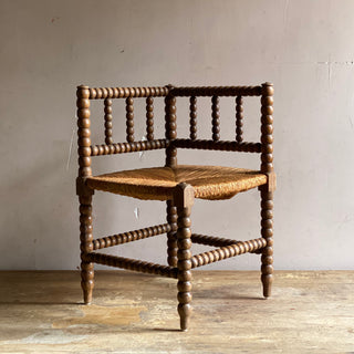 Vintage French Provincial Bobbin Corner Rush Chair