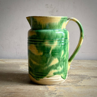 Antique French Glazed Green & Yellow Water Dieulefit Jug