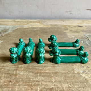 French Glazed Green Ceramic Poodle Knife Rests