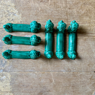 French Glazed Green Ceramic Poodle Knife Rests