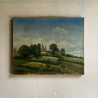 Antique French Oil On Canvas Country Scene