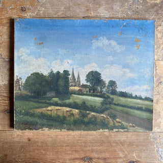 Antique French Oil On Canvas Country Scene
