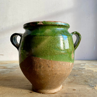 Antique French Green Glazed Confit Pot