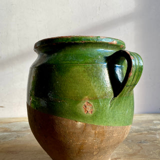 Antique French Green Glazed Confit Pot